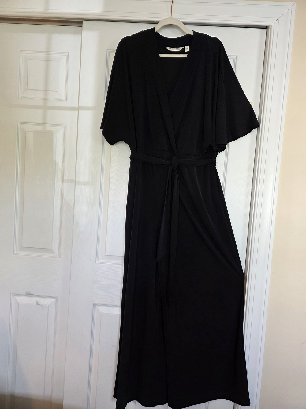 Black Wrap-Front Jumpsuit with Self Tie Belt